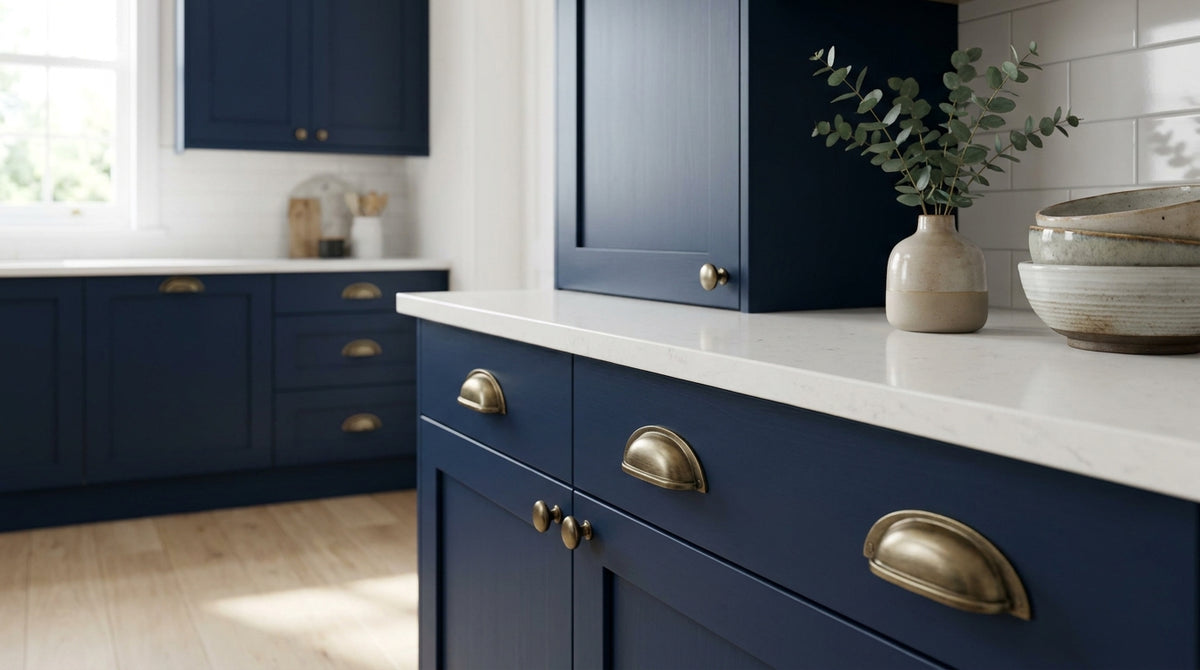 Cabinet hardware for blue kitchen cabinets