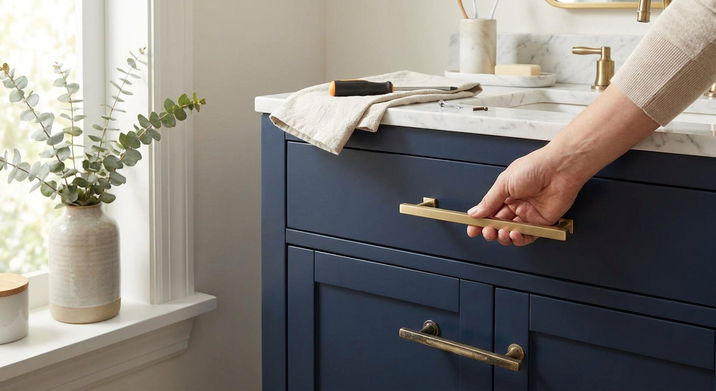 How to update bathroom vanity with new cabinet hardware