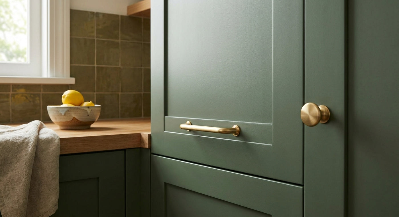 Cabinet hardware for green kitchen cabinets