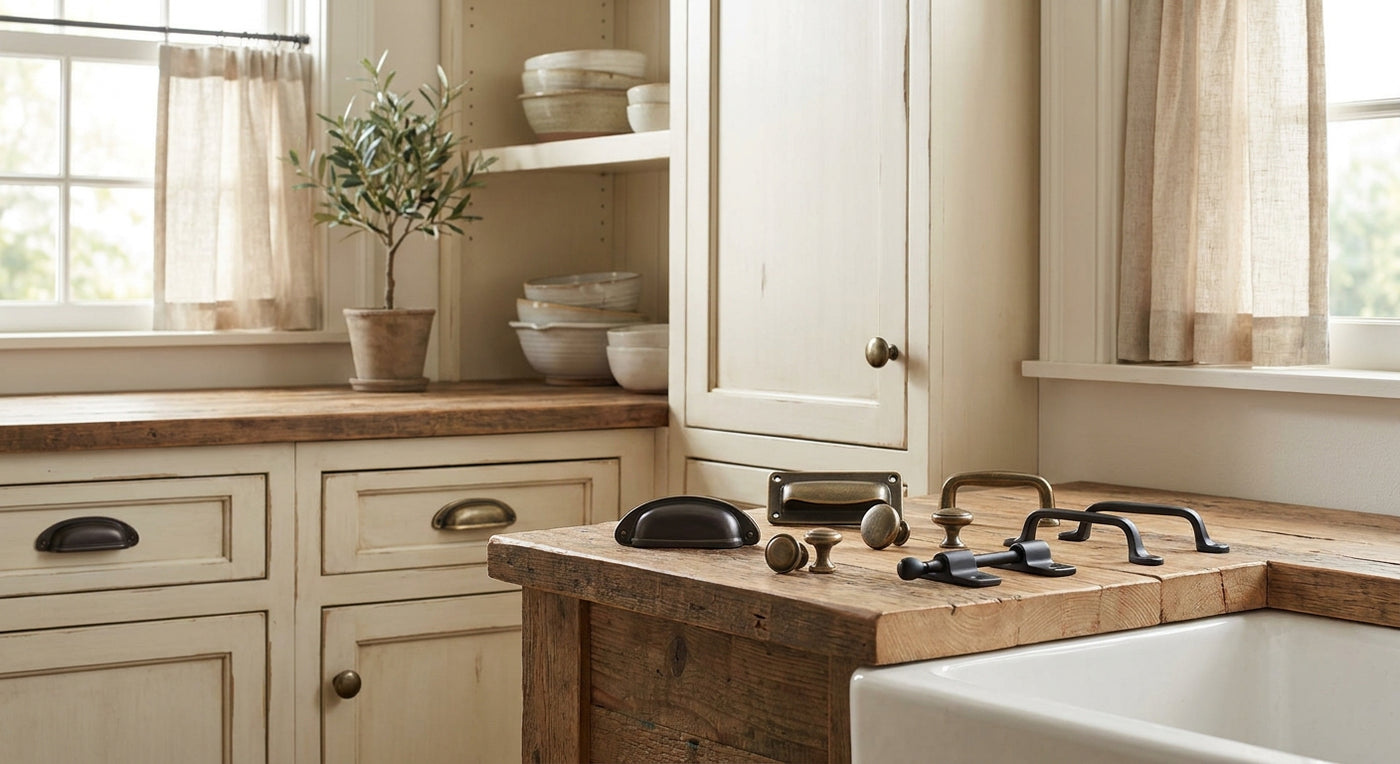 How to choose cabinet hardware for farmhouse kitchens