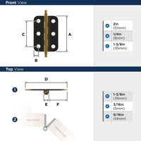 Functional Hardware 2'' Joint Non Self Closing Minaret Tip Butt Antique Brass Cabinet Hinge - 1 Pair BPR2355AE