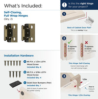Functional Hardware 1/2'' Overlay Self Closing Full Wrap Burnished Brass Cabinet Hinge - 1 Pair BPR7540BB