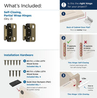 Functional Hardware 1/2'' Overlay Self Closing Partial Wrap Cabinet Hinge - 1 Pair BPR7550