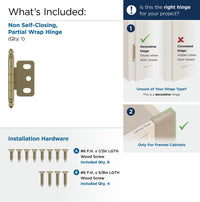 Functional Hardware 3/4'' Door Thickness Full Inset Partial Wrap Ball Tip Cabinet Hinge - Single Hinge PK3180