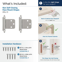 Functional Hardware 3/8'' Inset Non-Self Closing Face Mount Cabinet Hinge - 1 Pair BPR3417