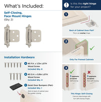 Functional Hardware Variable Overlay Self Closing Face Mount Sterling Nickel Cabinet Hinge - 1 Pair BPR7329G9