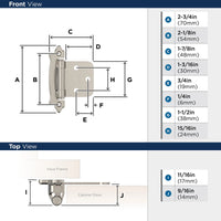 Functional Hardware Variable Overlay Self Closing Face Mount Sterling Nickel Cabinet Hinge - 1 Pair BPR7329G9
