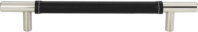 Zanzibar Black Leather Pull 6 5/16'' cc Polished Chrome 281-BL-CH
