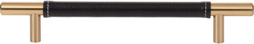 Zanzibar Black Leather Pull 6 5/16'' cc Warm Brass 281-BL-WB