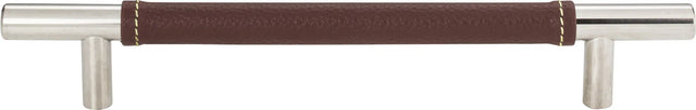 Zanzibar Brown Leather Pull 6 5/16'' cc Polished Chrome 281-OW-CH