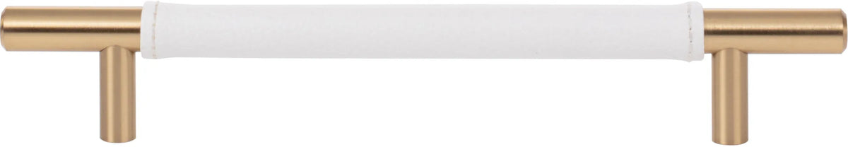 Zanzibar White Leather Pull 6 5/16'' cc Warm Brass 281-WT-WB