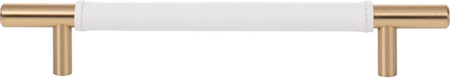 Zanzibar White Leather Pull 6 5/16'' cc Warm Brass 281-WT-WB