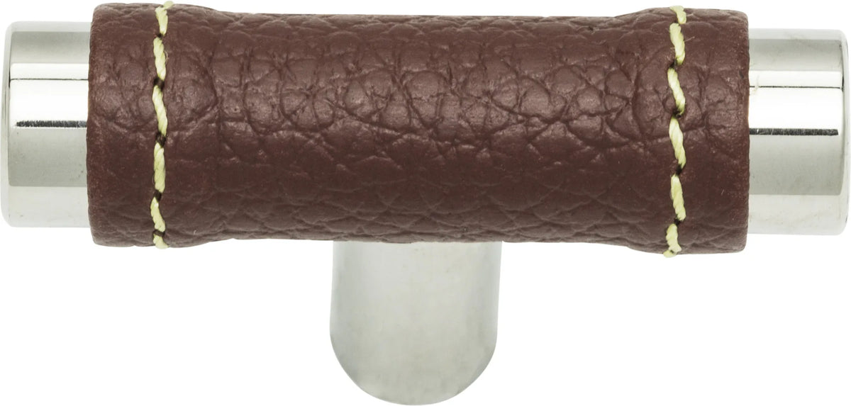 Zanzibar Brown Leather Knob 1 7/8'' Polished Chrome 288-OW-CH