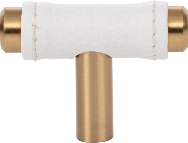 Zanzibar White Leather Knob 1 7/8'' Warm Brass 288-WT-WB