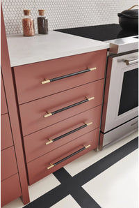 Zanzibar Black Appliance Pull 17'' cc Leather Warm Brass AP05-BL-WB