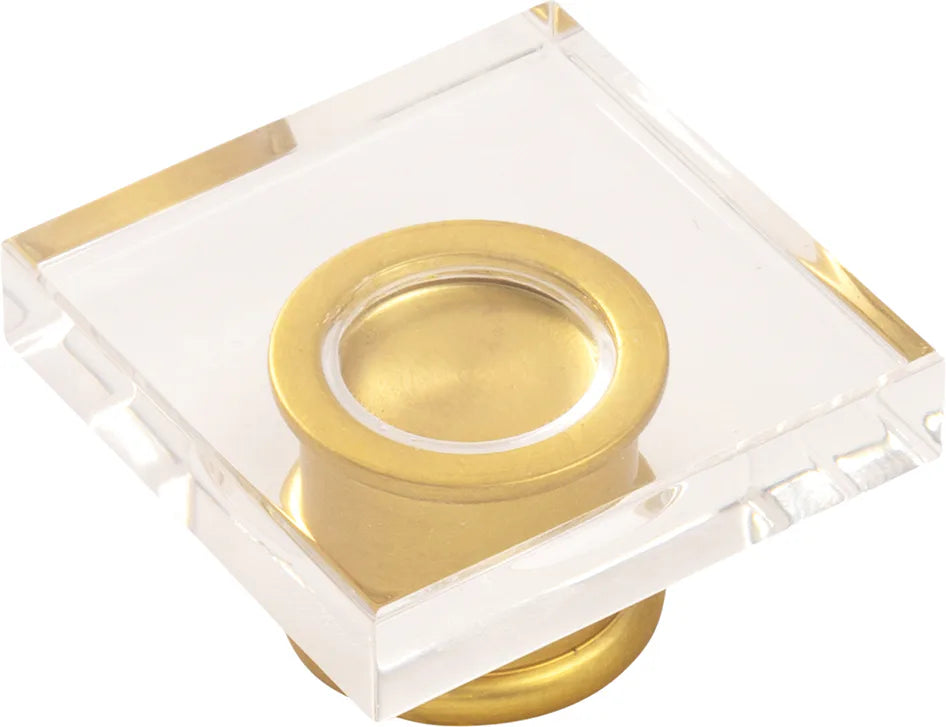 Crystal Palace Collection Knob 1-3/8'' Square Crysacrylic with Brushed Golden Brass Finish H079525-CABGB