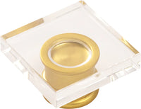 Crystal Palace Collection Knob 1-3/8'' Square Crysacrylic with Brushed Golden Brass Finish H079525-CABGB