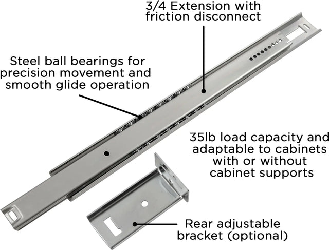 Drawer Slide Center Mount 3/4 Extension 12'' Cadmium Finish P1029/12-2C