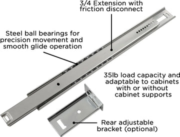 Drawer Slide Center Mount 3/4 Extension 14'' Cadmium Finish P1029/14-2C