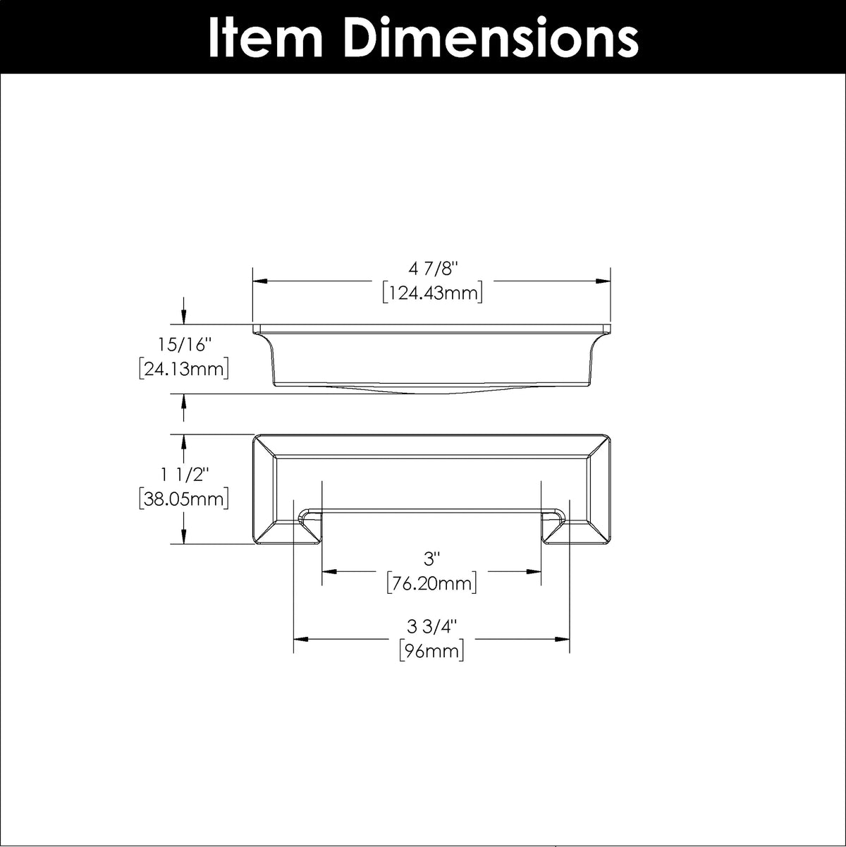 Studio Collection Cup Pull 3'' & 3-3/4'' cc Matte Black Finish P3013-MB