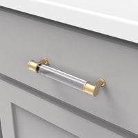 Midway Collection Pull 5-1/16'' cc Crysacrylic with Brushed Golden Brass Finish P3635-CABGB