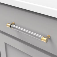 Midway Collection Pull 7-9/16'' cc Crysacrylic with Brushed Golden Brass Finish P3703-CABGB