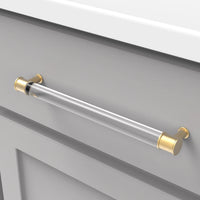 Midway Collection Pull 8-13/16'' cc Crysacrylic with Brushed Golden Brass Finish P3704-CABGB