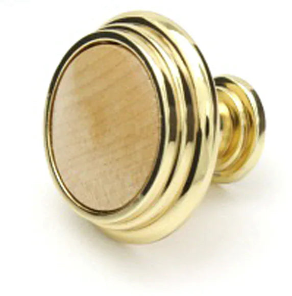 Woodgrain Collection Knob 1-5/16'' Diameter Polished Brass & Natural