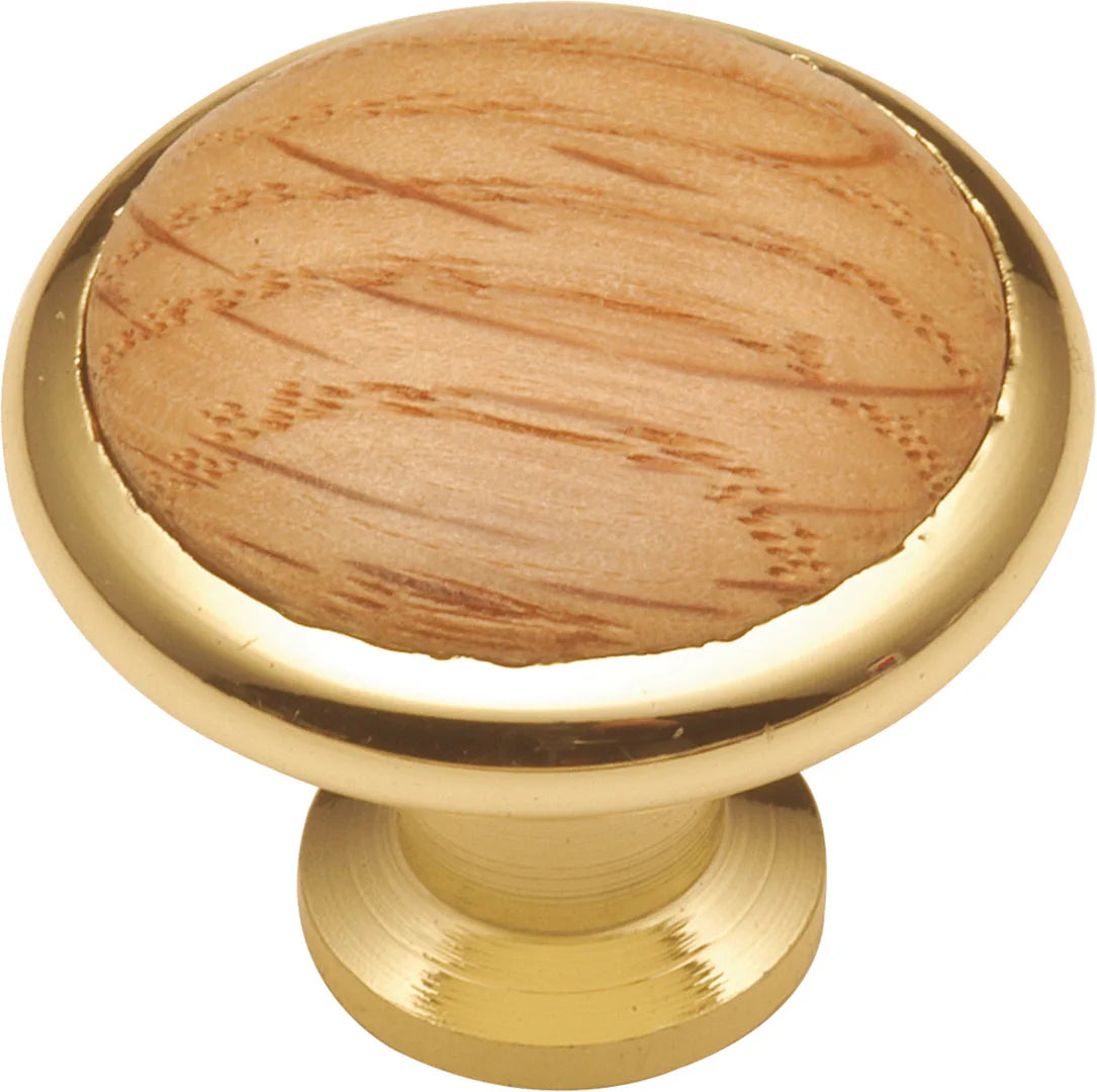 Woodgrain Collection Knob 1-5/16'' Diameter Polished Brass & Oak Finish P427-OAK