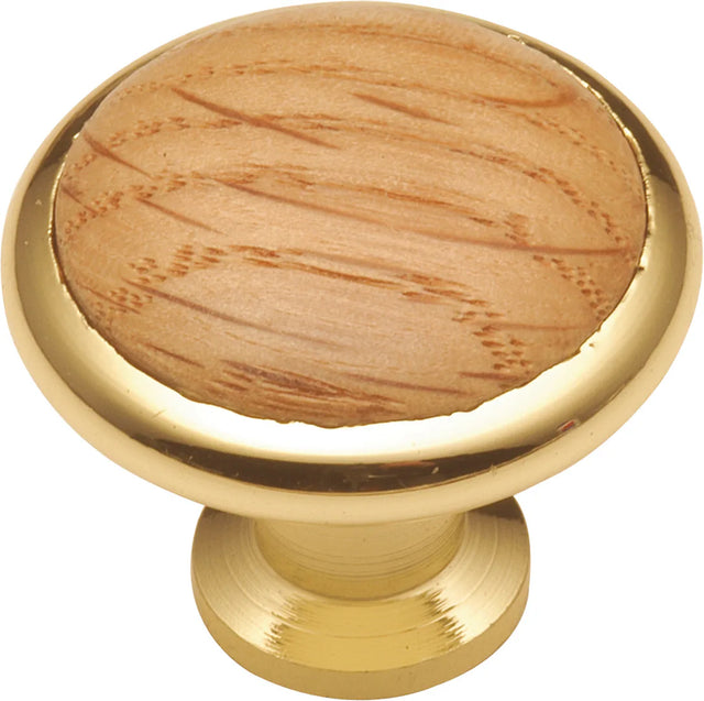 Woodgrain Collection Knob 1-5/16'' Diameter Polished Brass & Oak Finish P427-OAK