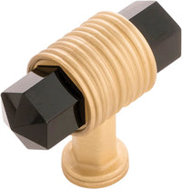 Chrysalis Collection T-Knob 1-7/8'' x 3/4'' Brushed Golden Brass with Opaque Black Glass Finish B076303GB-BGB
