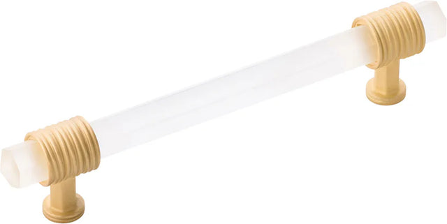 Chrysalis Collection Pull 5-1/16'' cc Brushed Golden Brass with Frosted Glass Finish B076307GF-BGB