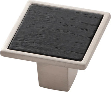 Fuse Collection Knob 1-7/16'' Square Satin Nickel with Black Wood Finish B076617WB-SN