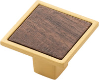 Fuse Collection Knob 1-7/16'' Square Brushed Golden Brass with Walnut Finish B076617WN-BGB