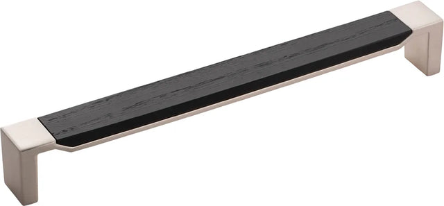 Fuse Collection Pull 8-13/16'' cc Satin Nickel with Black Wood Finish B076623WB-SN
