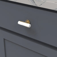 Firenze Collection T-Knob 2-1/2'' x 1'' White Marble with Brushed Golden Brass Finish B077041MW-BGB