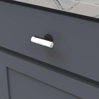 Firenze Collection T-Knob 2-1/2'' x 1'' White Marble with Matte Black Finish B077041MW-MB