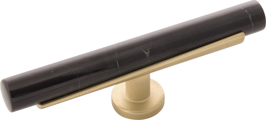 Firenze Collection T-Knob 5'' x 1'' Black Marble with Brushed Golden Brass Finish B077044MB-BGB