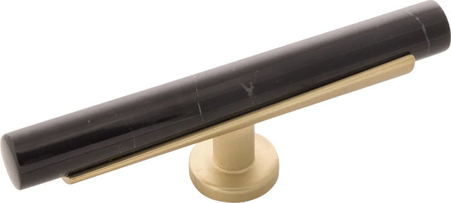 Firenze Collection T-Knob 5'' x 1'' Black Marble with Brushed Golden Brass Finish B077044MB-BGB