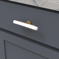 Firenze Collection T-Knob 5'' x 1'' White Marble with Brushed Golden Brass Finish B077044MW-BGB