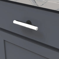Firenze Collection T-Knob 5'' x 1'' White Marble with Matte Black Finish B077044MW-MB