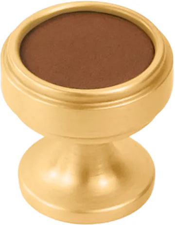 Reserve Collection Knob 1-1/4'' diam Brushed Golden Brass with Brown Leather Finish B077977LRBGB
