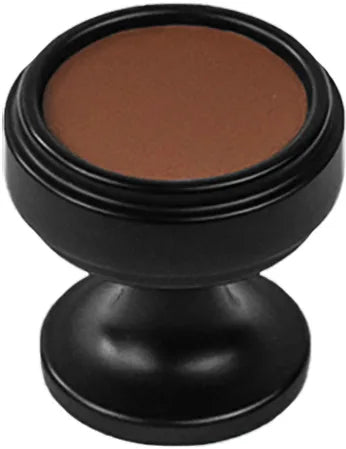 Reserve Collection Knob 1-1/4'' diam Matte Black with Brown Leather Finish B077977LRMB