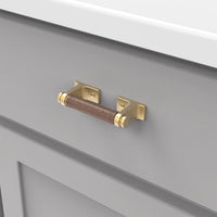 Reserve Collection Pull 3'' cc Brushed Golden Brass with Brown Leather Finish B077978LRBGB