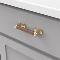 Reserve Collection Pull 3-3/4'' cc Brushed Golden Brass with Brown Leather Finish B077979LRBGB