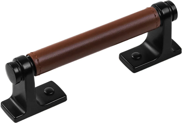 Reserve Collection Pull 3-3/4'' cc Matte Black with Brown Leather Finish B077979LRMB