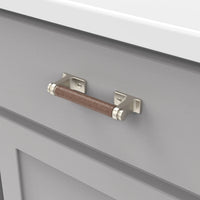 Reserve Collection Pull 3-3/4'' cc Satin Nickel with Brown Leather Finish B077979LRSN