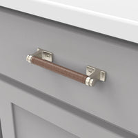 Reserve Collection Pull 5-1/16'' cc Satin Nickel with Brown Leather Finish B077980LRSN