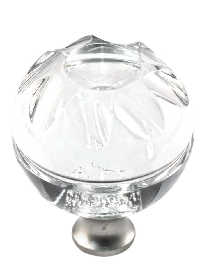 Round 1-3/8'' Crystal Knob with Satin Nickel Base M1113-US15