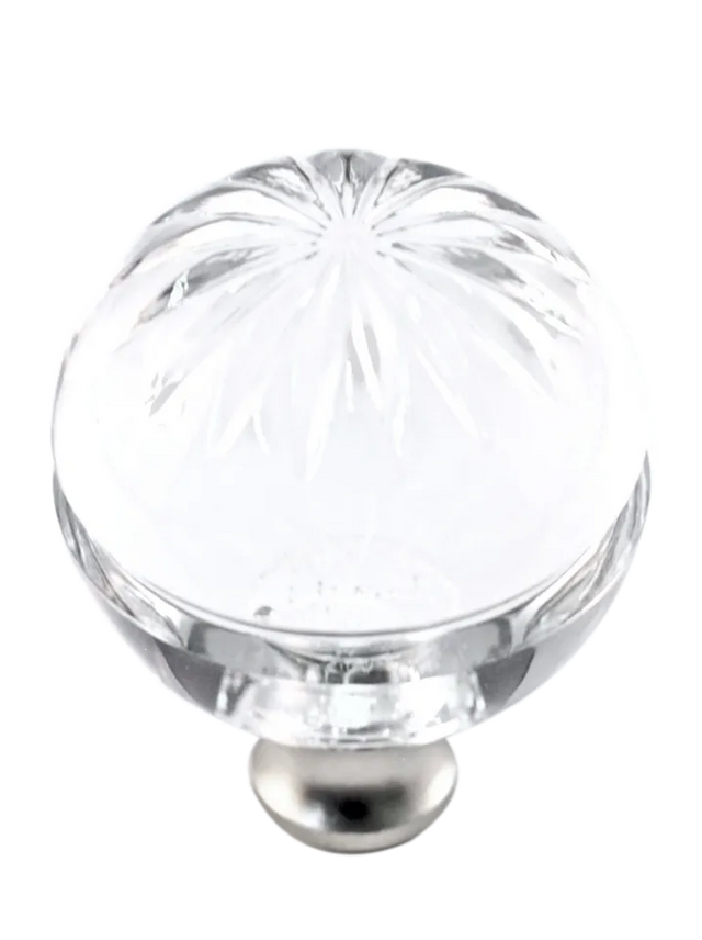 Round 1-3/8'' Crystal Knob with Satin Nickel Base M1115-US15